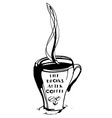 grungy hand drawn ink cup with steam roasted beans vector image