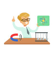 boy physicist and physics symbols kid doing vector image