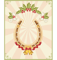 horseshoe on christmas background with holly berry vector image
