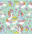 seamless pattern with lovely unicorn singer vector image