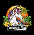 summer unicorn among flowers listening to music vector image vector image