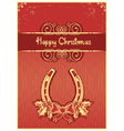 horseshoe on red christmas background with holly vector image