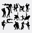 happy dance couple silhouette vector image