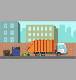 garbage removal service dustcart flat city vector image