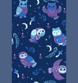 night seamless pattern with owls graphics vector image vector image