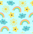 cute cartoon sun rainbow cloud and star vector image