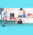robotic janitor with woman cleaner robot vs human vector image vector image