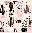 seamless pattern with cactus and hand drawn vector image