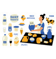 dairy products funny doodle set milkwoman food vector image vector image