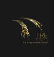 golden tire tracks on dark background vector image vector image
