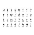currency symbols set with names vector image