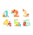 cute anniversary numbers with gift boxes vector image