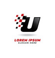 letter u with race flag icon symbol design vector image