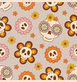 seamless pattern with skulls and flowers vector image vector image