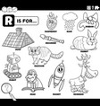 letter r words educational set coloring book page vector image