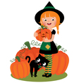 halloween witch with pumpkins vector image vector image