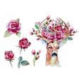 watercolor hand drawn floral set with deer vector image