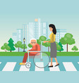 helping to disabled people on cross road vector image vector image