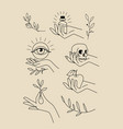 emblems with female hands leaves and magical vector image vector image