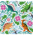 hand drawn seamless pattern with dinosaurs vector image