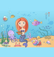 beautiful cute little siren mermaid vector image vector image