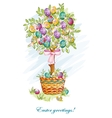 festive postcard with easter eggs and baskets vector image