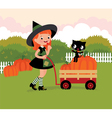 witch with a wheelbarrow pumpkins vector image vector image