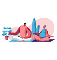 happy couple sitting in lotus pose gym vector image