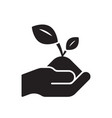 leaf hand care black icon vector image vector image