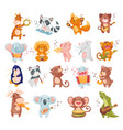 cute animals playing musical instrument performing vector image
