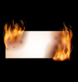 burning paper note blank realistic fire mockup vector image