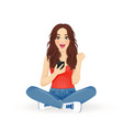 celebrating woman with phone vector image vector image
