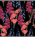 seamless patterns with delphinium gladiolus vector image vector image
