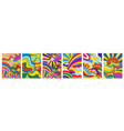 set 6 brightly colored psychedelic landscapes vector image