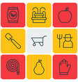 set of 9 plant icons includes wheelbarrow grains vector image vector image