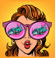woman with sunglasses military aircraft vector image