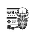 bearded skull barbershop icon with skeleton head vector image