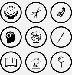 clock in hands scissors french curve human brain vector image