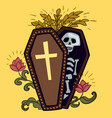 halloween coffin with skeleton design vector image vector image