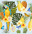 seamless macaw pineapple and flowers vector image