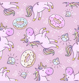 seamless pattern with unicorns donut rainbow vector image
