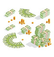 set of stack banknotes golden coins money fan vector image