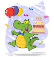 birthday alligator with balloons and cake vector image vector image