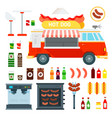 set city food truck hop dog icons flat vector image