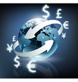 arrows around planet earth and world currency vector image vector image