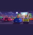 cartoon outdoor drive-in cinema with cars vector image vector image