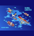 scheme of global logistics on world map vector image