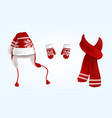 3d knitted santa hat mittens and scarf vector image