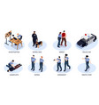 isometric police compositions set vector image vector image