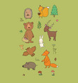 animals of the forest set with cute cartoon bears vector image